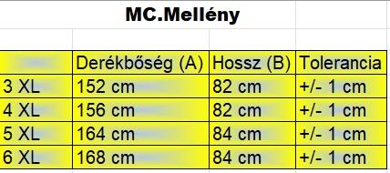 MC.Sötétkék férfi nagyméretű vízlepergetős mellény mérettáblázata2