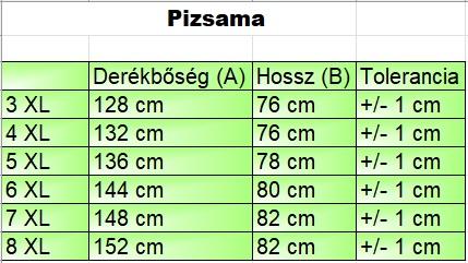 Level szürke nagyméretű férfi pizsama mérettáblázata2