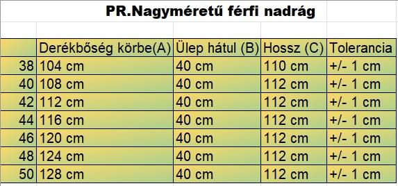 PR.Paris grafit férfi nagyméretű alkalmi nadrág mérettáblázata2