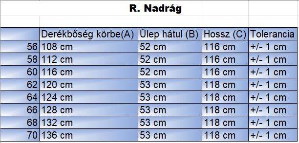 R.Keki cirmos vékony nagyméretű férfi nadrág mérettáblázata2