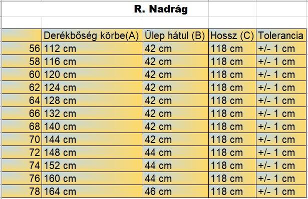 R.Fekete vékony nagyméretű férfi alkalmi nadrág mérettáblázata2